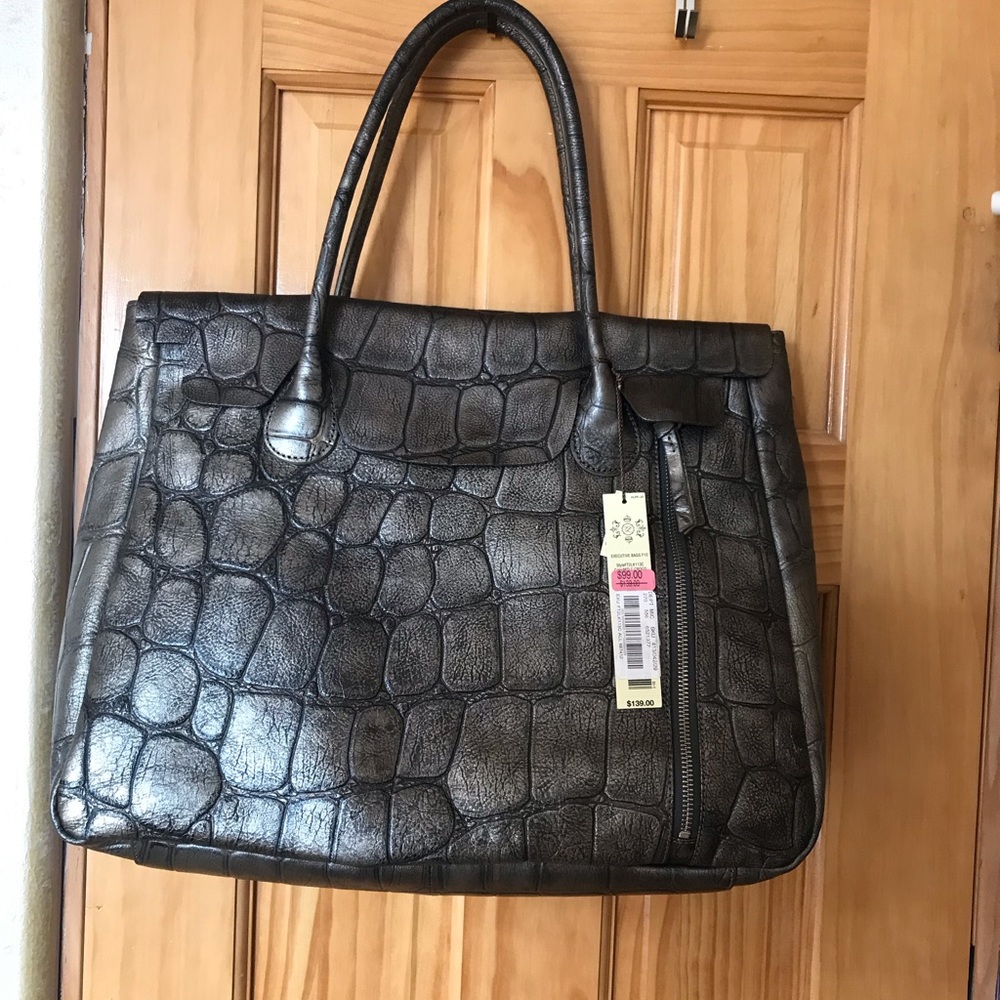 Kate Landry Shiny Black Croc-Embossed Tote
